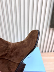 PRADA 25S LOW-CUT BOOTS IN DARK BROWN SUEDE