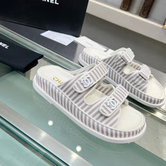 Stripes Casual  Flat Sandals Gray White