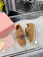 MIUMIU 26S SNEAKERS IN CARAMEL BROWN SUEDE