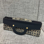 CHANEL 25S SHOPPING BAG 46 CM IN BLACK MIX BEIGE CANVAS PRINTED LOGO