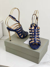 HIGH SANDAL 10 CM IN NAVY BLUE CALFSKIN