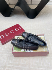 GG BALLET FLAT BLACK HORIZONTAL STRAPS LAMBSKIN