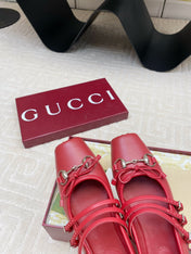 GG BALLET FLAT CRIMSON HORIZONTAL STRAPS LAMBSKIN