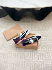 BALLET FLAT SHOES IN NAVY MESH AND WHITE SUEDE