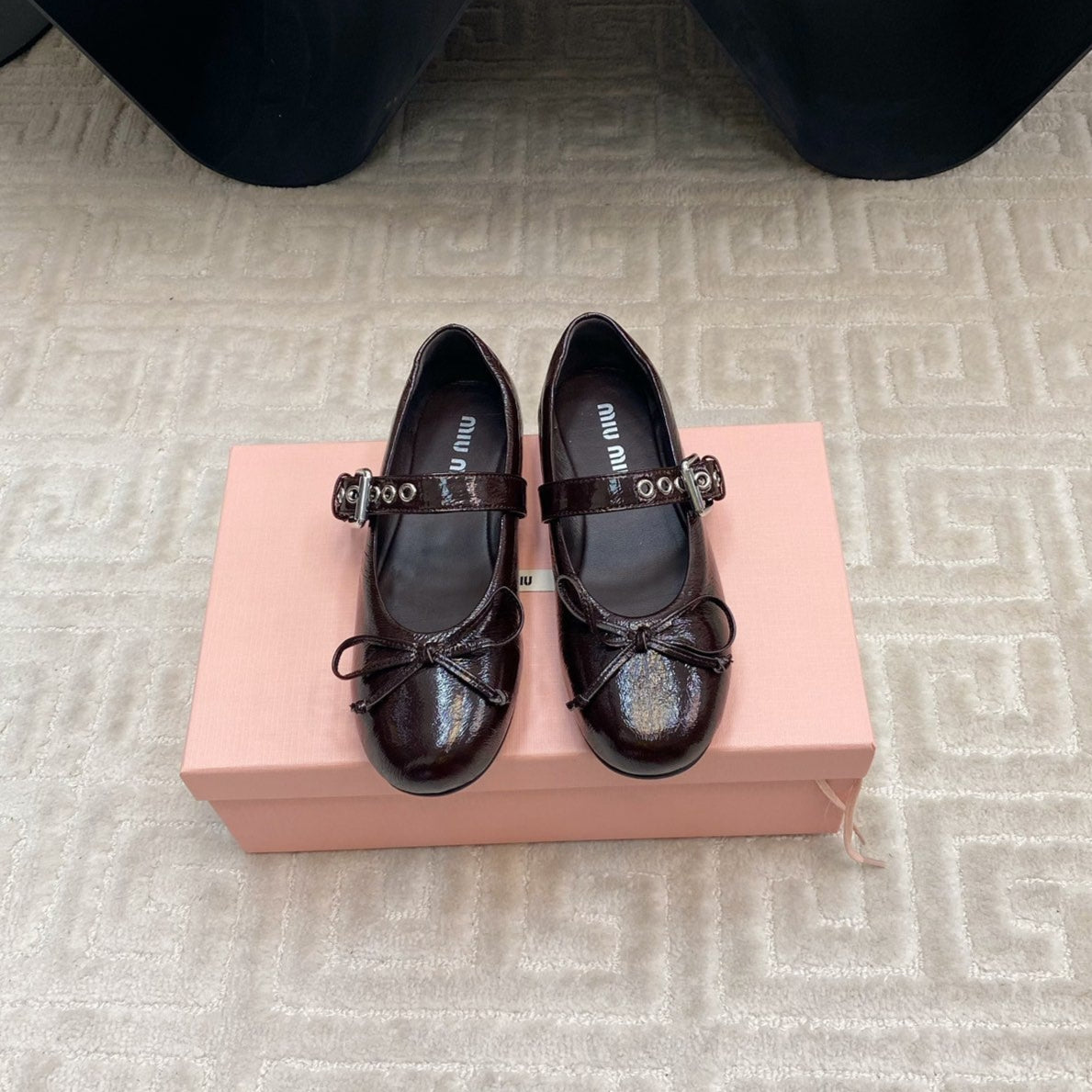 BOW MARY JANE FLAT IN ESPRESSO NAPLAK LAMBSKIN