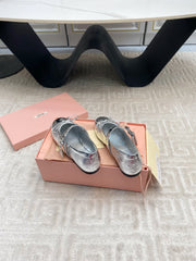 BOW MARY JANE FLAT IN SILVER LAMBSKIN