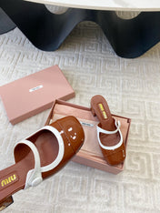 MARY JANE MULE PUMPS IN RED BROWN GLOSSY SHEEPSKIN