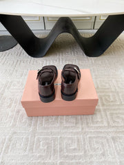 THONG SANDALS IN ESPRESSO LAMBSKIN WITH SILVER BUCKLE