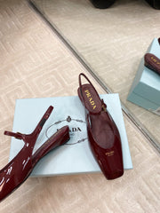 MARY JANE SLINGBACK SQUARE TOE IN BURGUNDY RED PATENT SHEEPSKIN