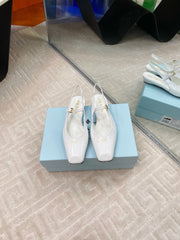 MARY JANE SLINGBACK SQUARE TOE IN WHITE PATENT SHEEPSKIN