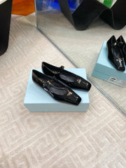 MARY JANE FLATS SQUARE TOE IN BLACK PATENT SHEEPSKIN