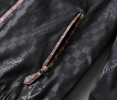 LV HOODED JACKET IN BLACK DAMIER AND BROWN TRIM 239036