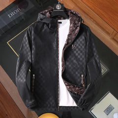 LV HOODED JACKET IN BLACK DAMIER AND BROWN TRIM 239036