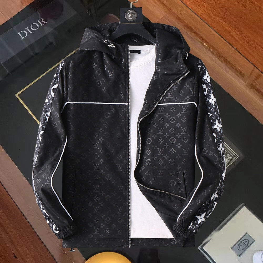 LV HOODED JACKET BLACK MIX WHITE MONOGRAM 239001