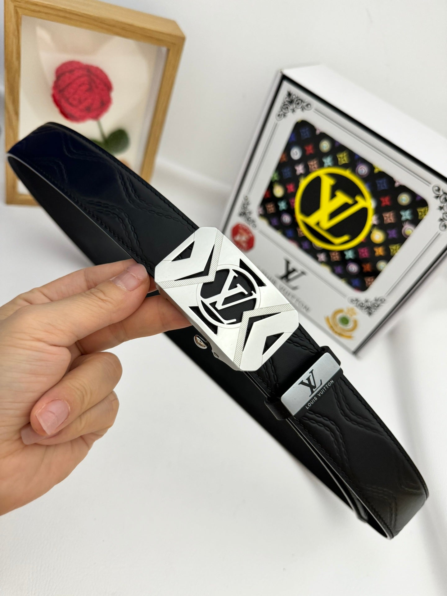 LV 25S BELT 35 MM IN BLACK CALFSKIN 593218