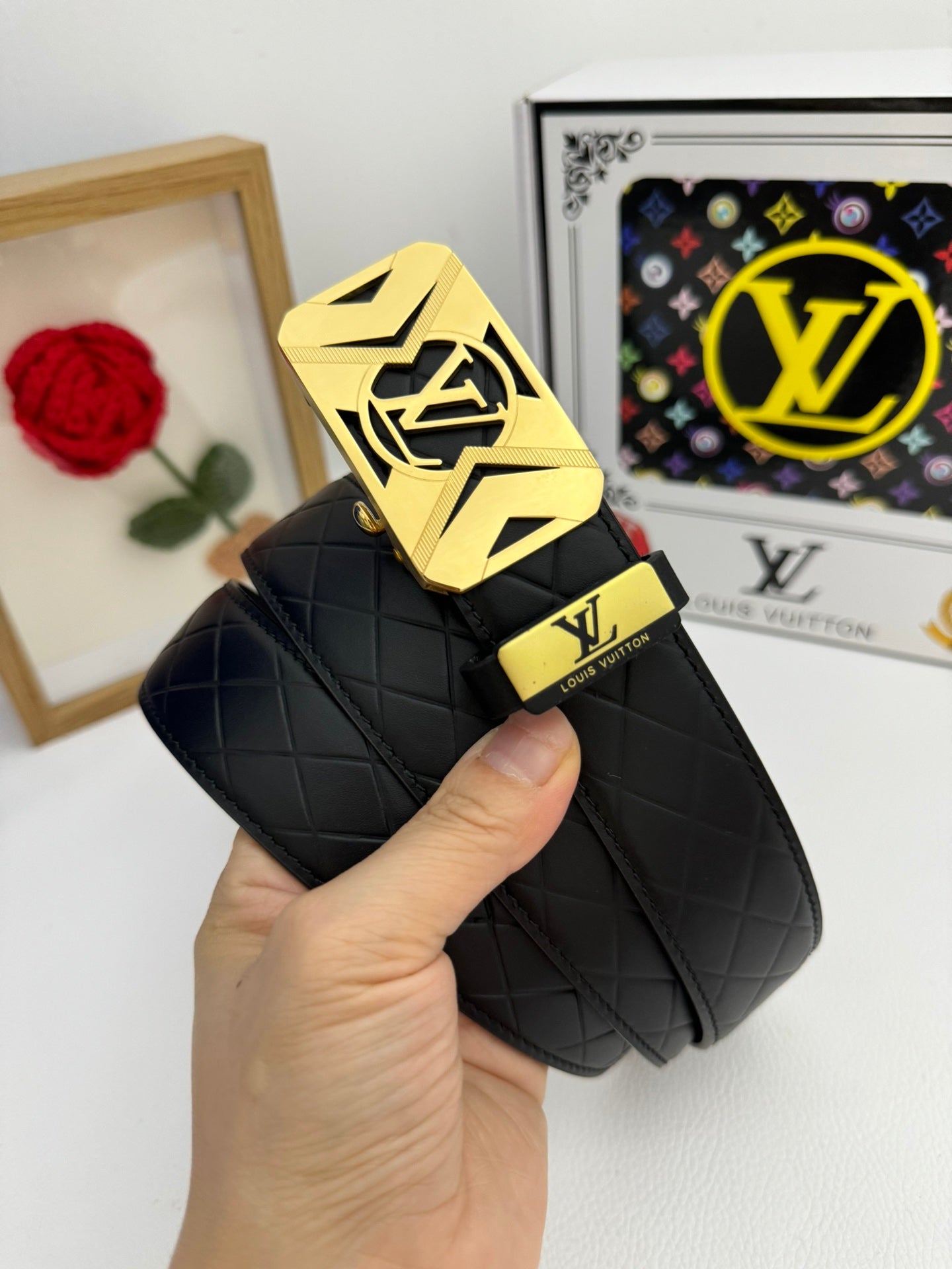 LV 25S BELT 35 MM IN BLACK CALFSKIN 593219