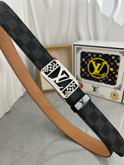 LV 25S BELT 35 MM IN BLACK MIX GREY CALFSKIN 593275