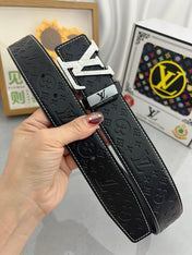 LV 25S BELT 38 MM IN BLACK CALFSKIN STAMP LOGO 593292