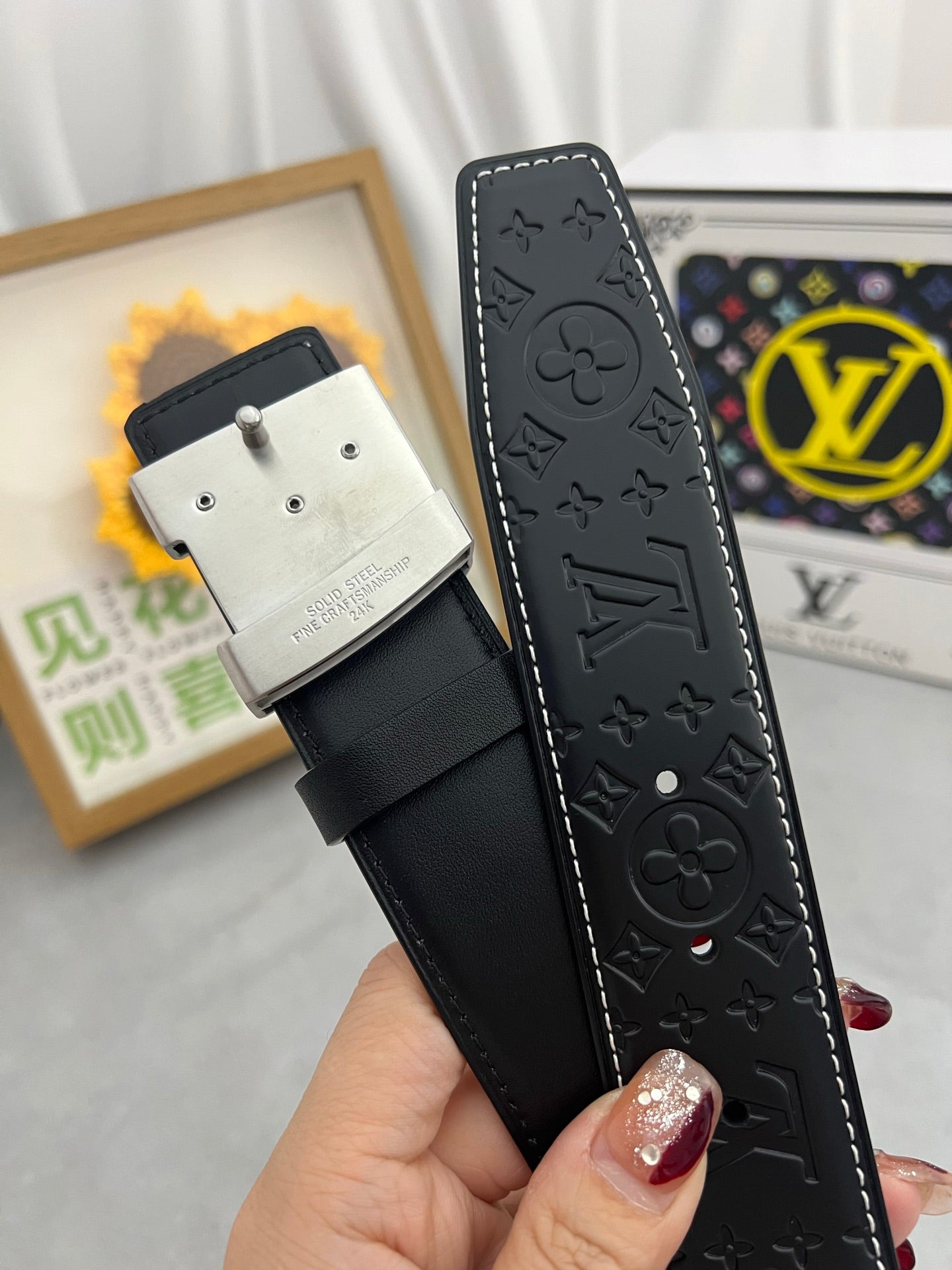 LV 25S BELT 38 MM IN BLACK CALFSKIN STAMP LOGO 593292