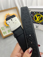 LV 25S BELT 38 MM IN BLACK CALFSKIN STAMP LOGO 593292