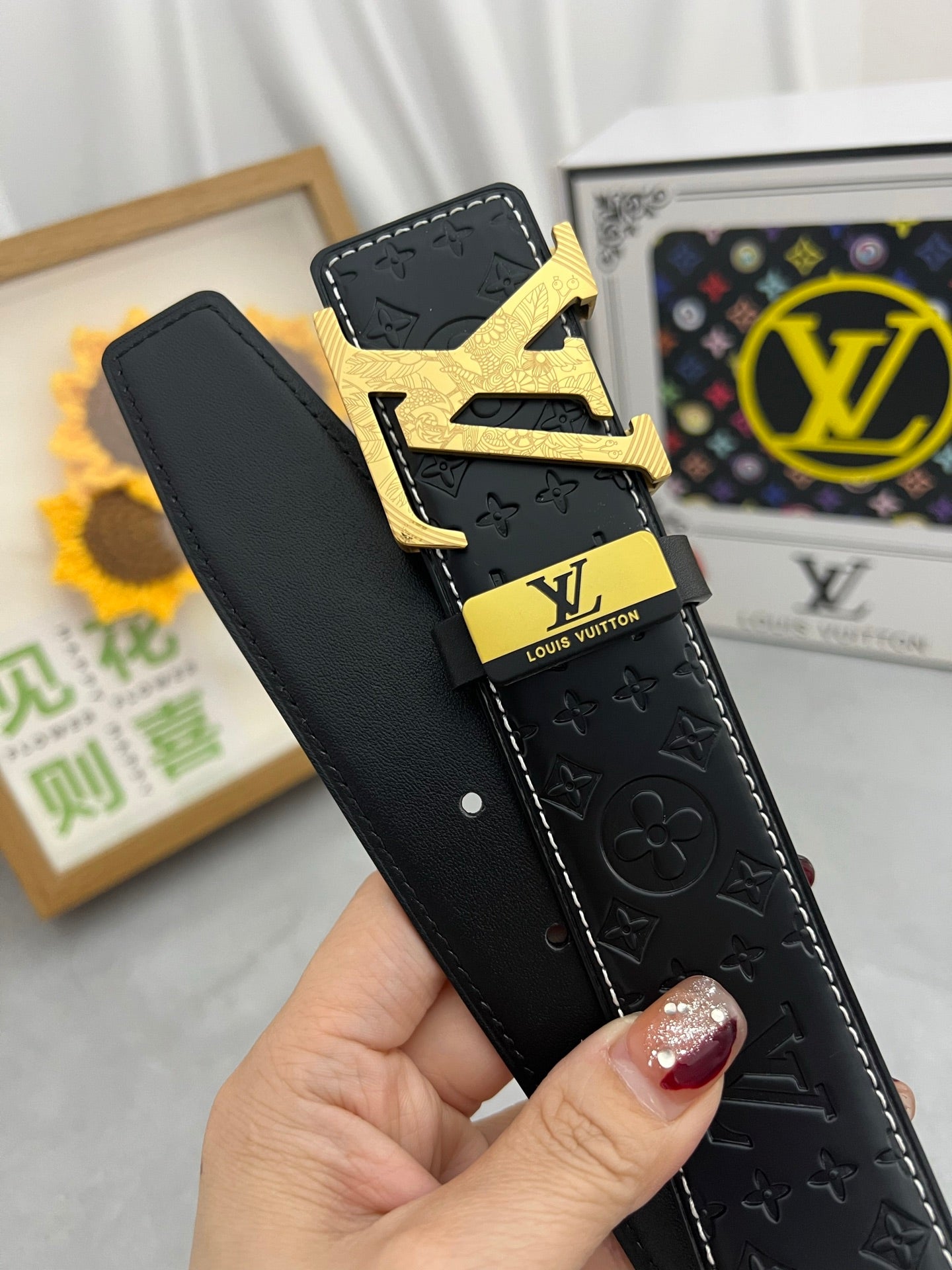 LV 25S BELT 38 MM IN BLACK CALFSKIN STAMP LOGO 593293