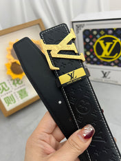 LV 25S BELT 38 MM IN BLACK CALFSKIN STAMP LOGO 593293