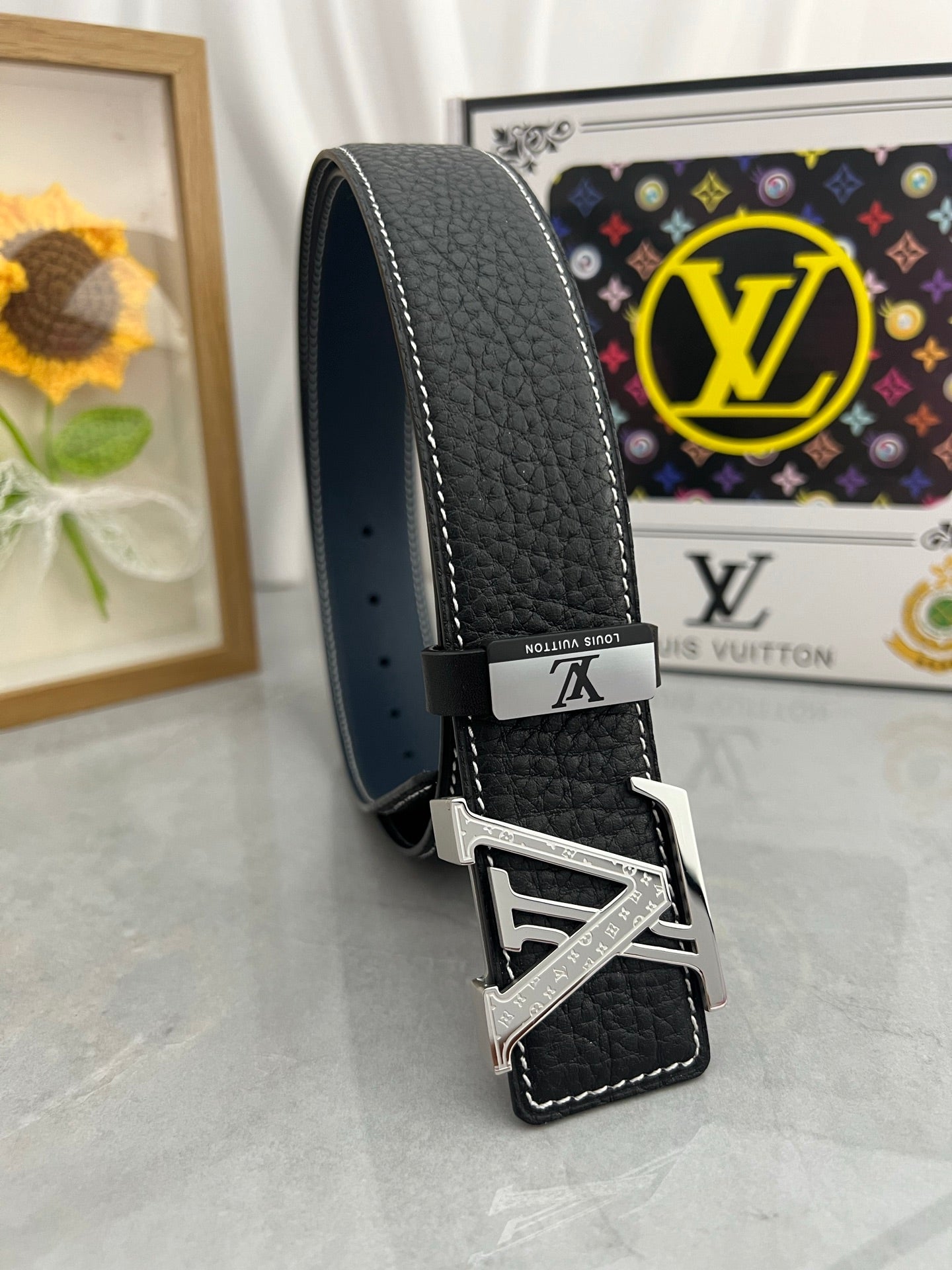 LV 25S BELT 38 MM IN BLACK CALFSKIN 593289
