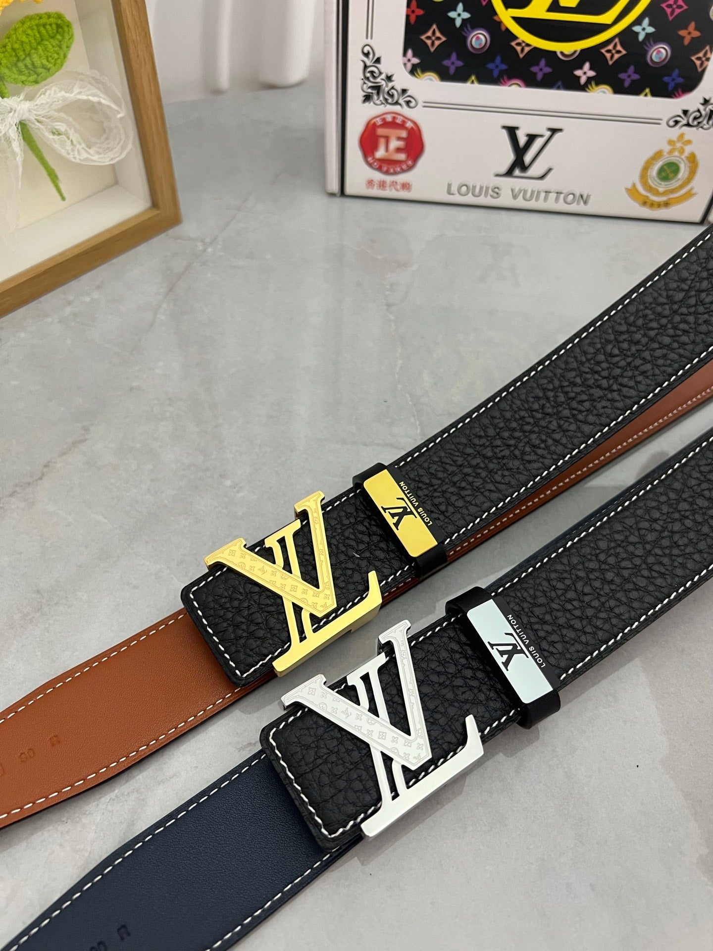 LV 25S BELT 38 MM IN BLACK CALFSKIN 593289