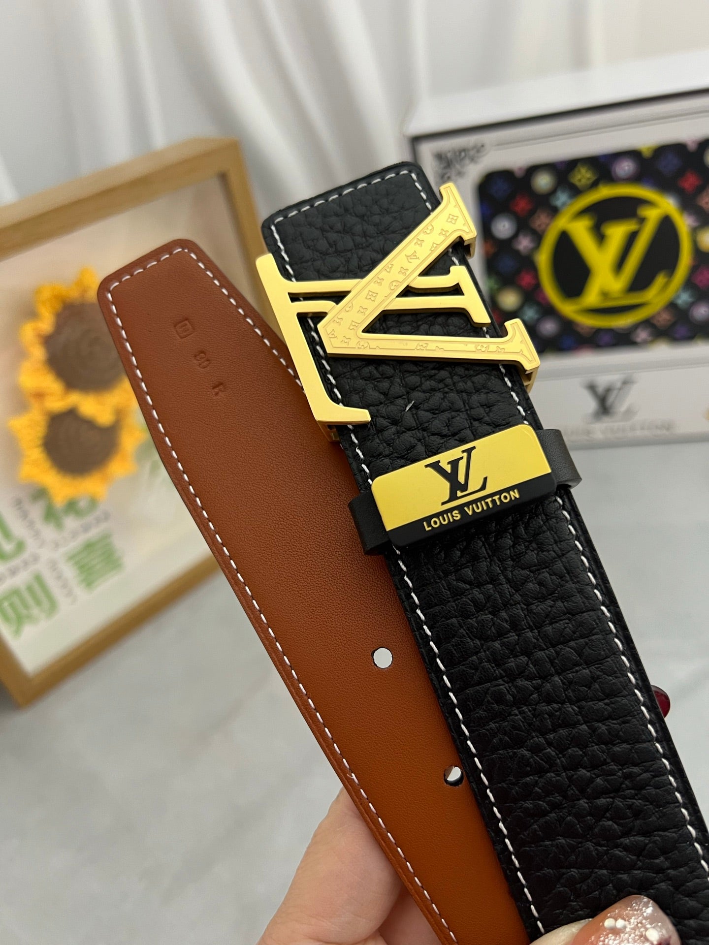 LV 25S BELT 38 MM IN BLACK CALFSKIN 593290