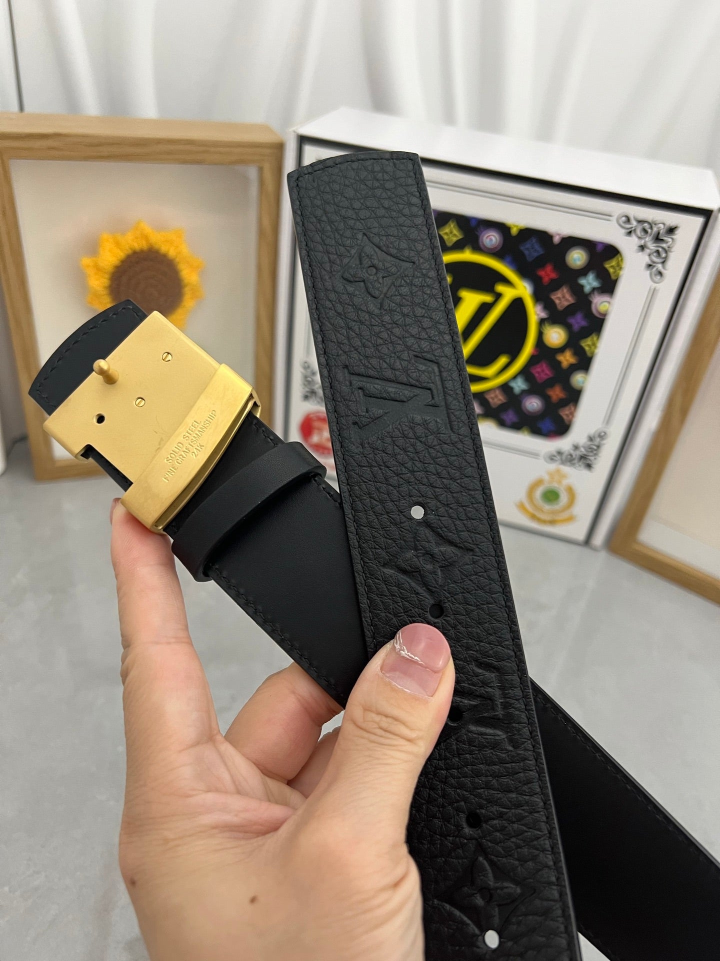 LV 25S BELT 38 MM IN BLACK CALFSKIN 593284