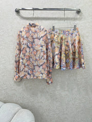 ZIMMER STAND-COLLAR PRINTED STUDDED TOP AND HIGH-WAIST FLARED SKIRT SET