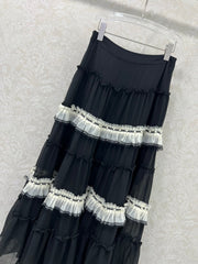 DIOR BLACK RUFFLED SKIRT WITH PEARL EMBELLISHMENTS