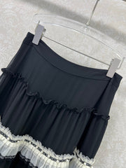 DIOR BLACK RUFFLED SKIRT WITH PEARL EMBELLISHMENTS