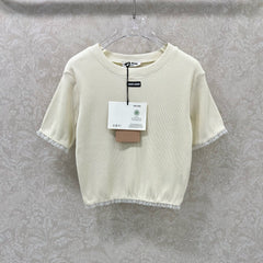 MIUMIU TEXTURED SHORT-SLEEVE LACE TOP 275100