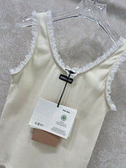 MIUMIU KNIT TANK TOP WITH RUFFLED TRIM 275104
