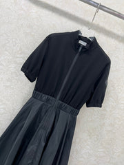 MONCLER SHORT-SLEEVE LONG DRESS WITH STAND COLLAR 275248