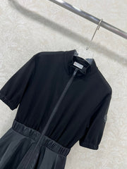 MONCLER SHORT-SLEEVE LONG DRESS WITH STAND COLLAR 275248