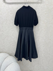 MONCLER SHORT-SLEEVE LONG DRESS WITH STAND COLLAR 275248