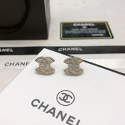 CHANEL 26S DOUBLE C LOGO BAGUETTE & PAVE CRYSTAL STUD EARRINGS IN SILVER METAL 631077