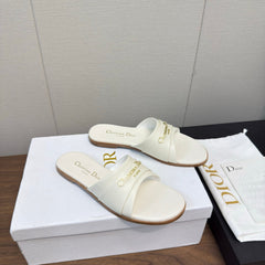 DIOR SANDAL 25S IN WHITE LAMBSKIN WITH GOLD HARDWARE