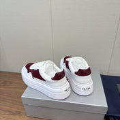PRADA 25S DOWNTOWN BOLD SNEAKERS 45MM IN WHITE AND BURGUNDY CALFSKIN