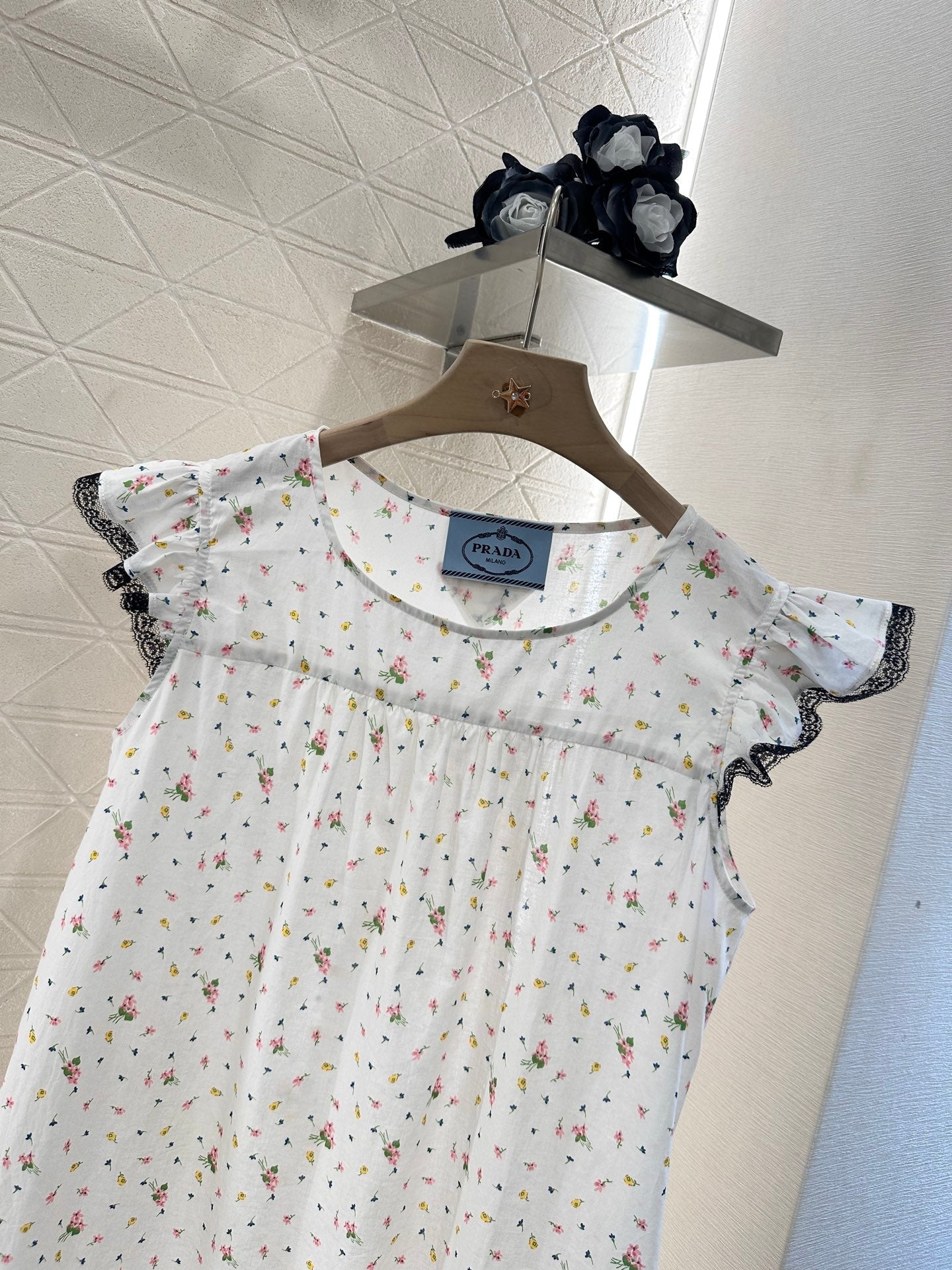 PRADA COTTON DRESS WITH LACE MIXED SLEEVES