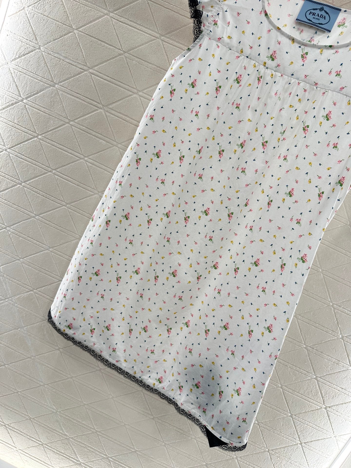 PRADA COTTON DRESS WITH LACE MIXED SLEEVES