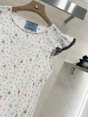 PRADA COTTON DRESS WITH LACE MIXED SLEEVES