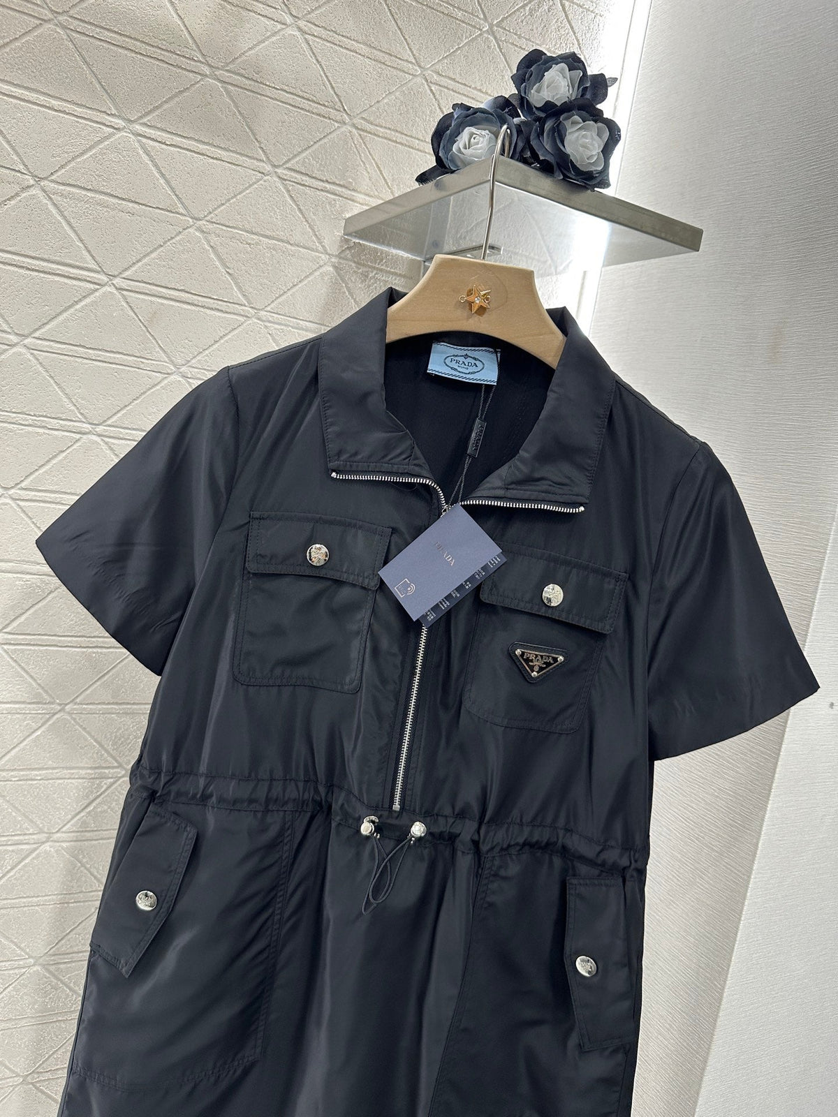 PRAD 25S SHORT SLEEVE DRAWSTRING DRESS 265563