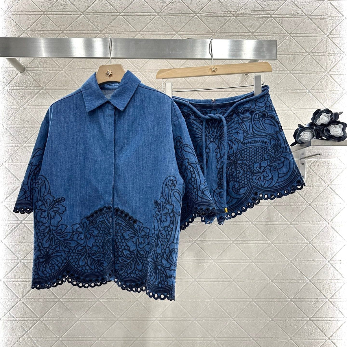ZIMMER 25S EMBROIDERED DENIM SHIRT SET 265628