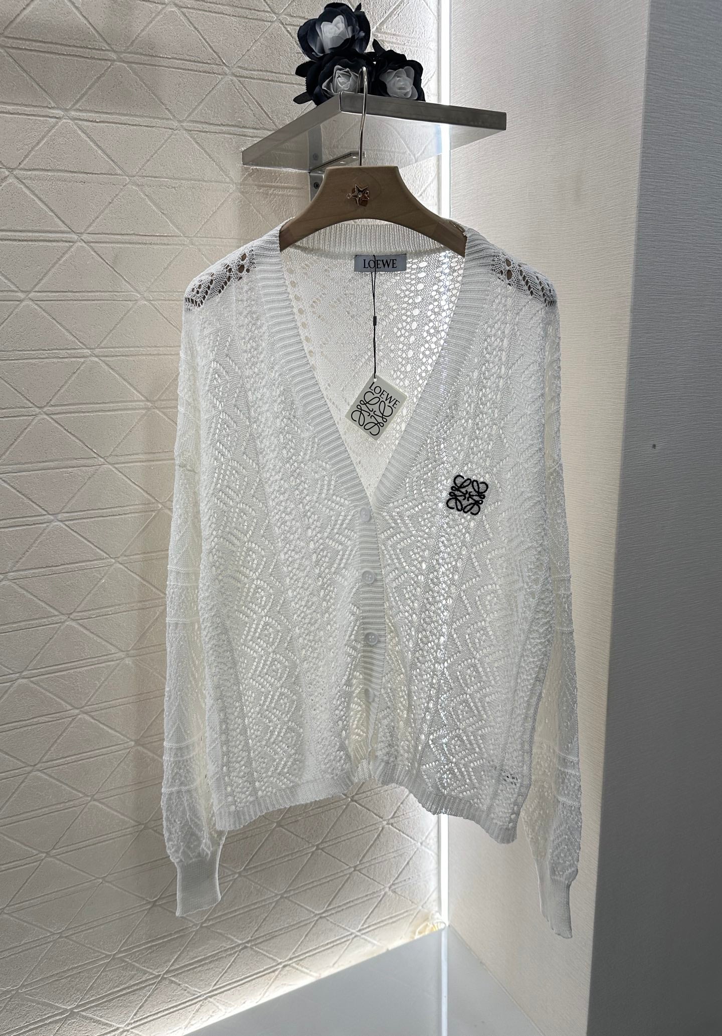 LOEWE HOLLOW KNITTED CARDIGAN DRESS SET 276594