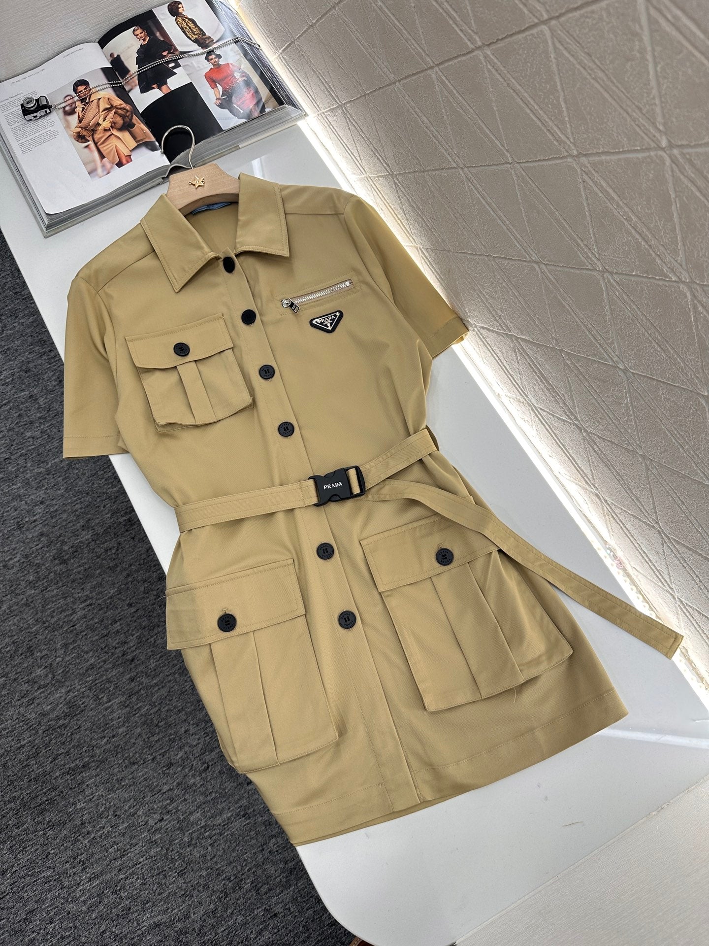 PRADA BELTED OFFICE DRESS WITH POCKETS 276513