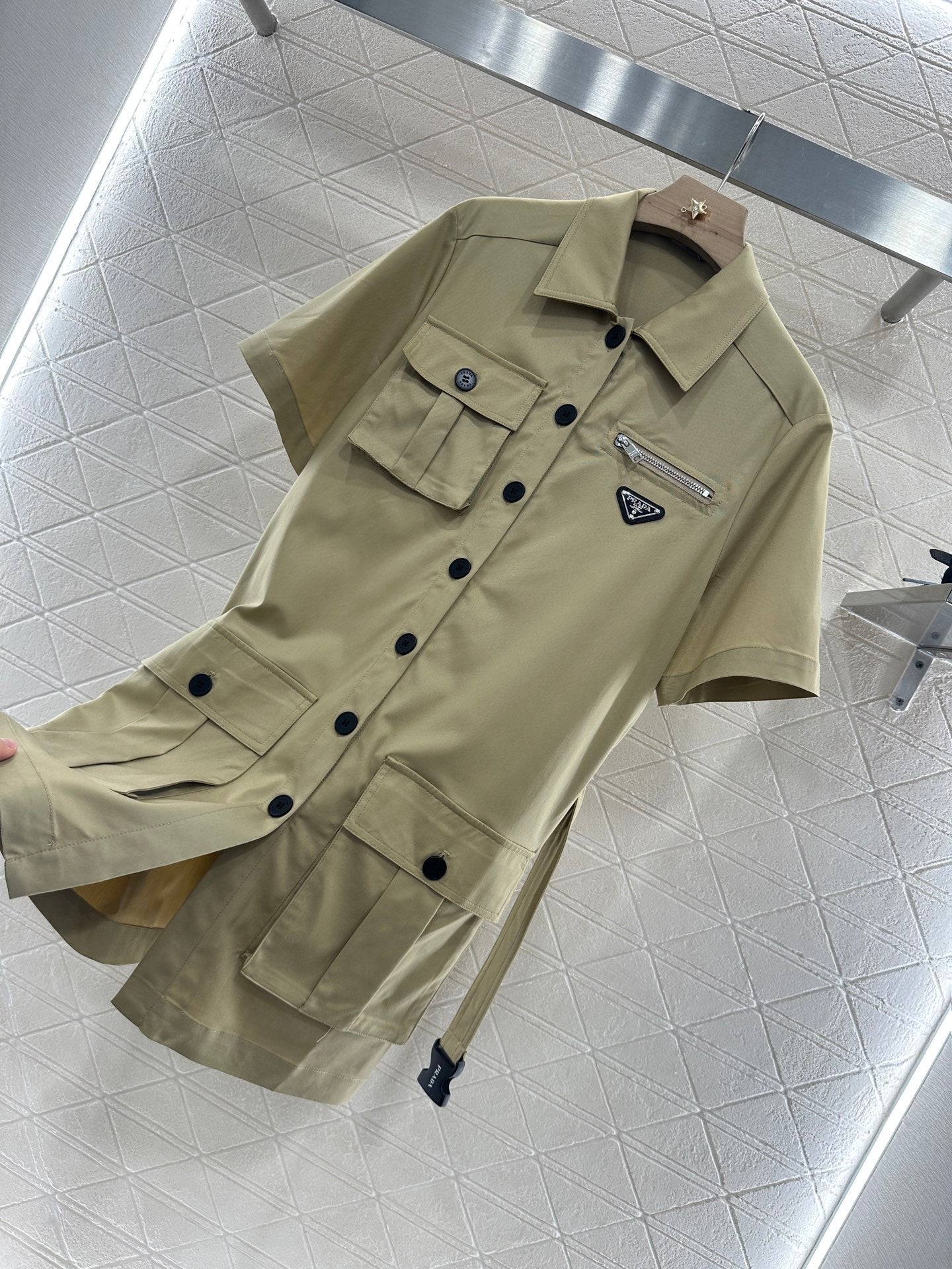 PRADA BELTED OFFICE DRESS WITH POCKETS 276513