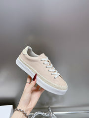 TELMA LACE-UP SNEAKER IN DESERT SAND LAMBSKIN AND RAFFIA